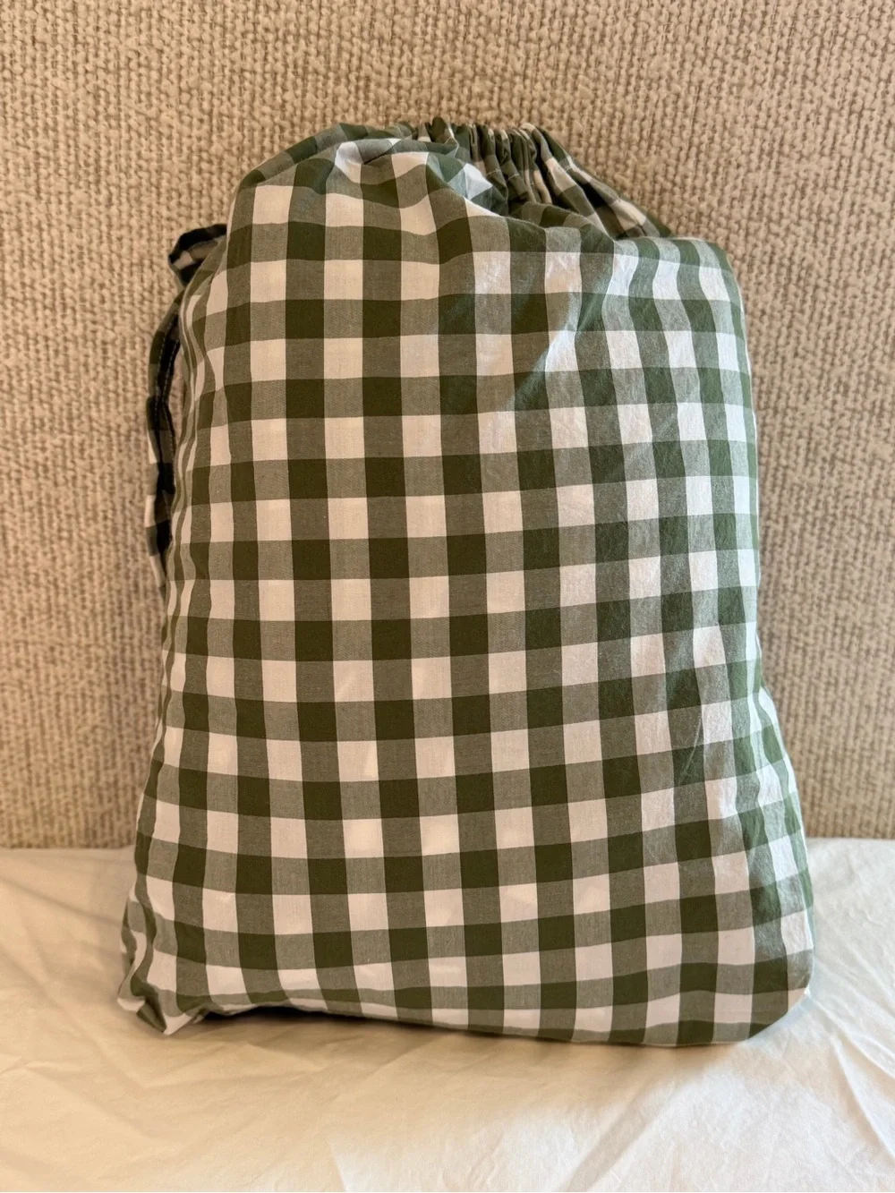 Quince Classic Organic Percale Sheet Set Full Olive Gingham
